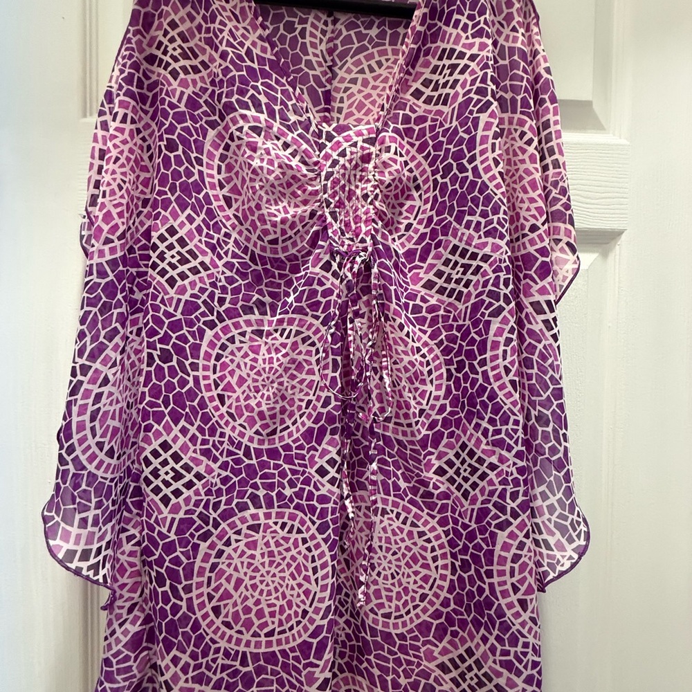 Purple and Pink Geometric Patterned Cover-Up🏖️🌴